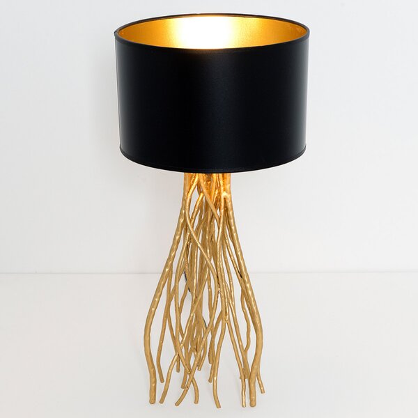 Holländer Lampă de masă Capri, rotundă, înălțime 56 cm, Auriu / Alamă, Camera de zi / sufragerie, Țesătură / Textil, Modern