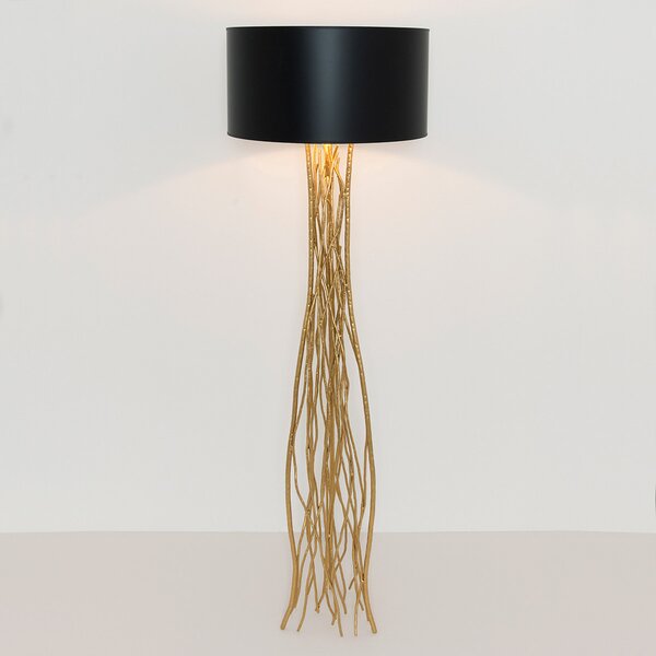 Holländer Lampă de podea Capri pe negru-auriu, Auriu / Alamă, Camera de zi / sufragerie, Țesătură / Textil, Modern