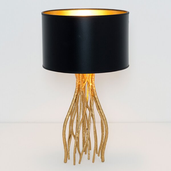 Holländer Lampă de masă neagră Capri, rotundă, H=44 cm, Auriu / Alamă, Camera de zi / sufragerie, Țesătură / Textil, Modern