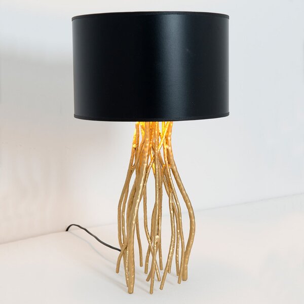 Holländer Lampă de masă neagră Capri, rotundă, H=44 cm, Auriu / Alamă, Camera de zi / sufragerie, Țesătură / Textil, Modern