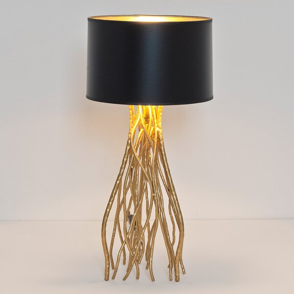 Holländer Lampă de masă Capri, rotundă, înălțime 56 cm, Auriu / Alamă, Camera de zi / sufragerie, Țesătură / Textil, Modern