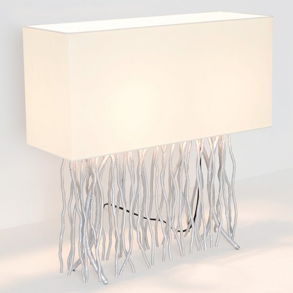 Holländer Lampa de masă CAPRI, argintiu/ecru, înălțime 51 cm, metal, 2 x E14, Gri, Camera de zi / sufragerie, Țesătură / Textil, Modern