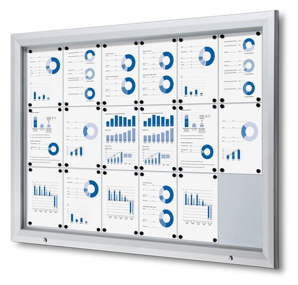 Vitrina de exterioare cu incuietoare pentru informatii 18 x A4 - spate din tabla, ignifuga, tip T, aluminiu