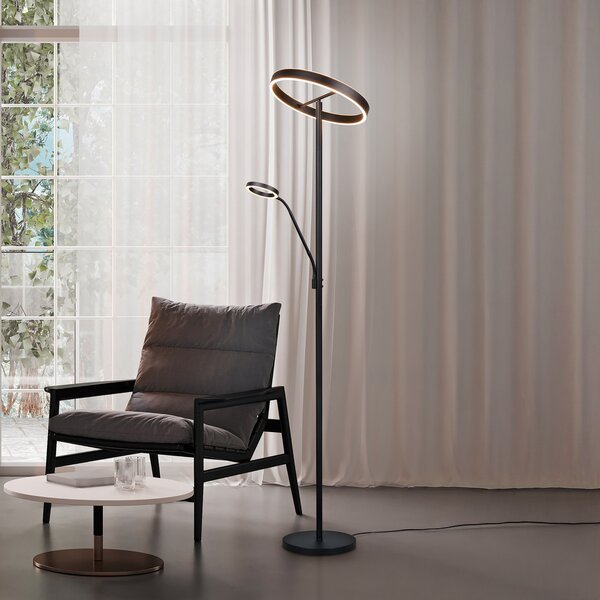 Trio Lighting Lampadar LED Willis, negru, înălțime 180 cm metal CCT dimabil, reglabil, Negru, Camera de zi / sufragerie, Metal, Modern, Lumină de lectură
