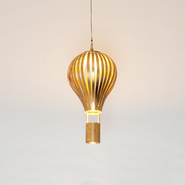 Holländer Lampă suspendată Balloon Piccolo Ø 16 cm, reglabil, Auriu / Alamă, Camera de zi / sufragerie, Metal, Design
