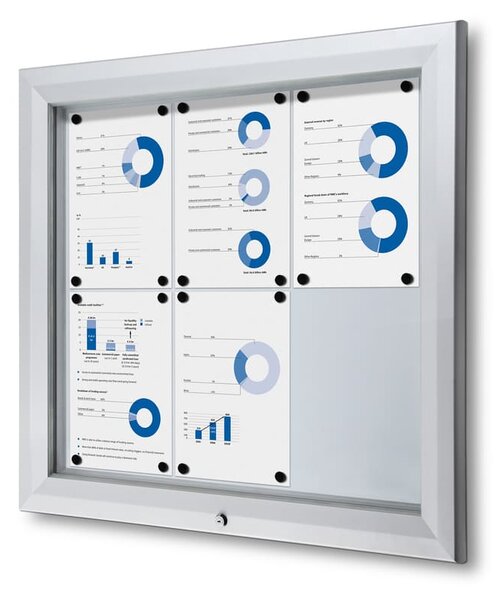 Vitrina de exterioare cu incuietoare pentru informatii 6 x A4 - spate din tabla, ignifuga, tip T, aluminiu