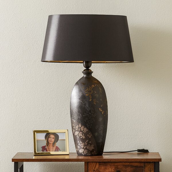 Holländer Lampă de masă Mary, ceramică și chintz, H=66 cm, Negru, Camera de zi / sufragerie, Țesătură / Textil, Modern