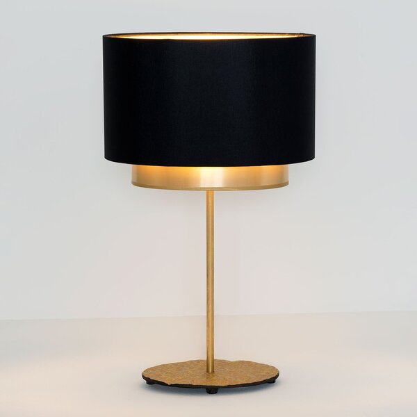 Holländer Lampă de masă Mattia, oval, dublă, negru/auriu, Negru, Camera de zi / sufragerie, Țesătură / Textil, Modern