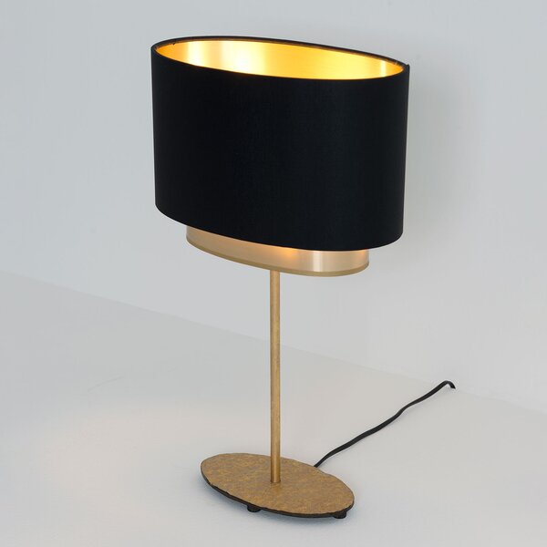 Holländer Lampă de masă Mattia, oval, dublă, negru/auriu, Negru, Camera de zi / sufragerie, Țesătură / Textil, Modern
