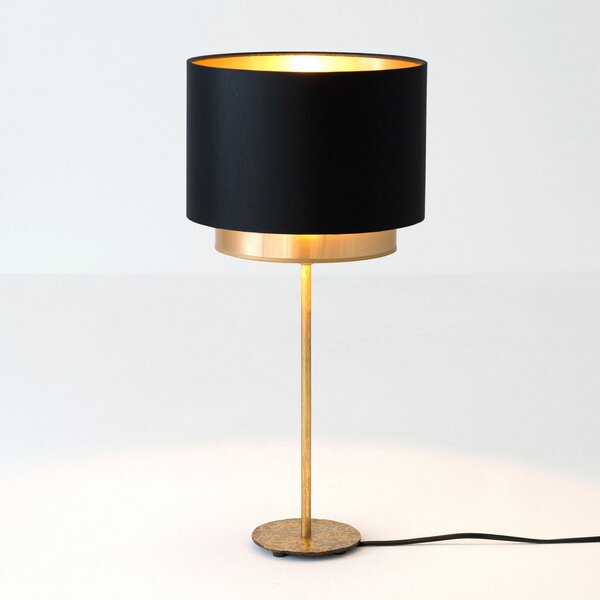 Holländer Lampă de masă Mattia, chintz negru/auriu, Auriu / Alamă, Camera de zi / sufragerie, Metal, Design