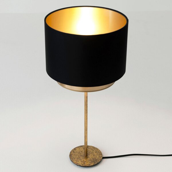 Holländer Lampă de masă Mattia, chintz negru/auriu, Auriu / Alamă, Camera de zi / sufragerie, Metal, Design