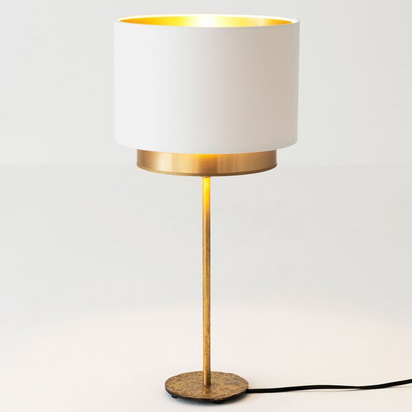 Holländer Lampă de masă Mattia, mătase Perla alb/auriu, Auriu / Alamă, Camera de zi / sufragerie, Metal, Design