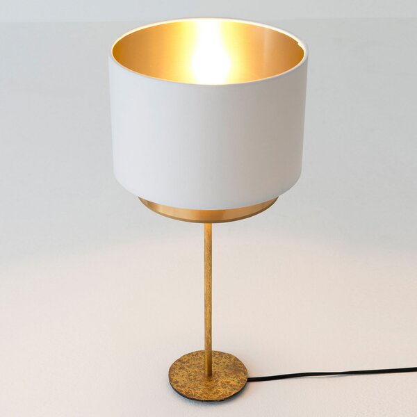 Holländer Lampă de masă Mattia, mătase Perla alb/auriu, Auriu / Alamă, Camera de zi / sufragerie, Metal, Design
