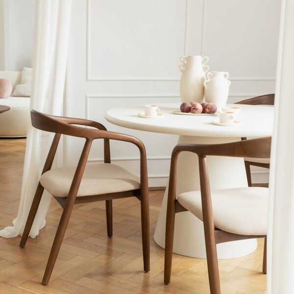 Scaun dining, crem/maro, din lemn de mahon, Ludvika
