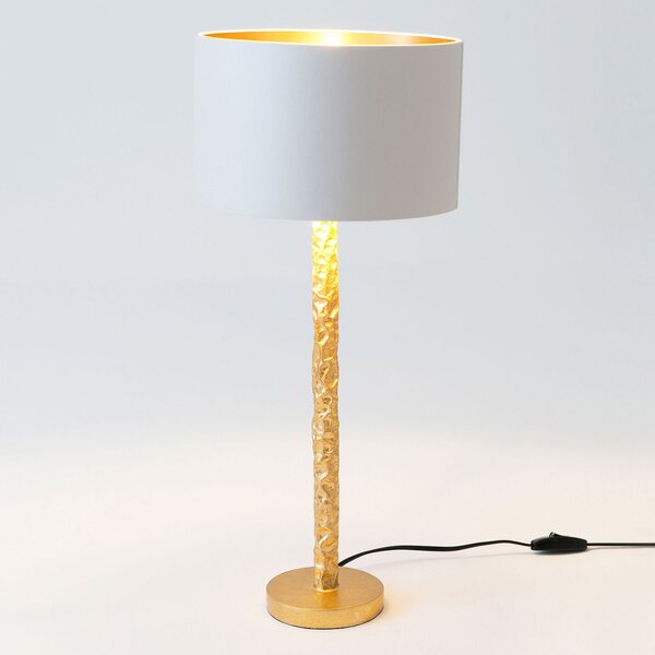 Holländer Lampă de masă Cancelliere Rotonda alb/aur 57 cm, Auriu / Alamă, Camera de zi / sufragerie, Țesătură / Textil, Design