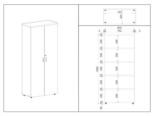 Dulap înalt SimpleOffice 80 x 40 x 180 cm, mesteacăn
