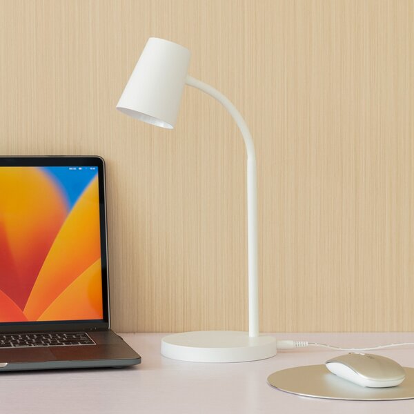 Lampă de masă Lindby, Ailina, reglabil, Alb, Studiu / Birou, Plastic, Modern