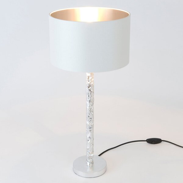 Holländer Lampă de masă Cancelliere Rotonda alb/argintiu 57 cm, Metalic, Camera de zi / sufragerie, Țesătură / Textil, Design