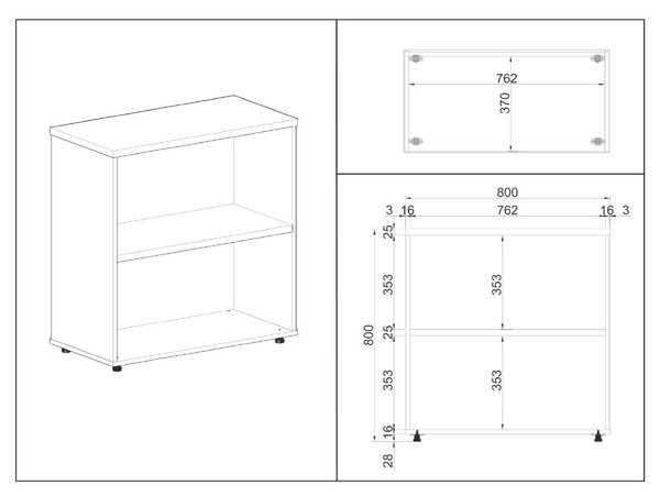 Dulap jos SimpleOffice 80 x 40 x 80 cm, cireș