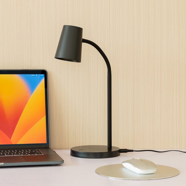 Lampă de masă Lindby, Ailina, reglabil, Negru, Studiu / Birou, Plastic, Modern