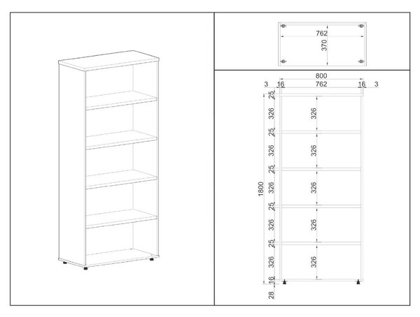 Dulap înalt SimpleOffice 80 x 40 x 180 cm, gri