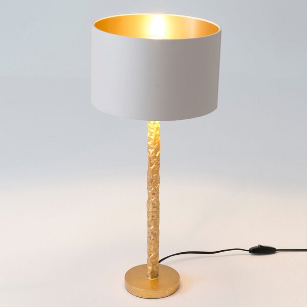 Holländer Lampă de masă Cancelliere Rotonda alb/aur 57 cm, Auriu / Alamă, Camera de zi / sufragerie, Țesătură / Textil, Design