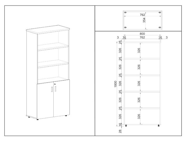 Dulap înalt SimpleOffice 80 x 40 x 180 cm, cireș