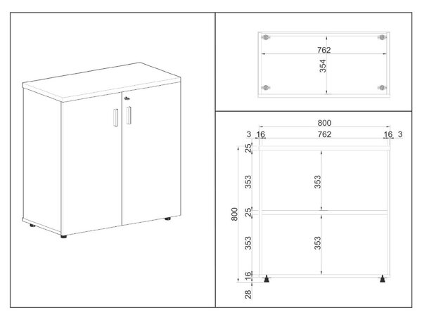 Dulap jos SimpleOffice 80 x 40 x 80 cm, cireș