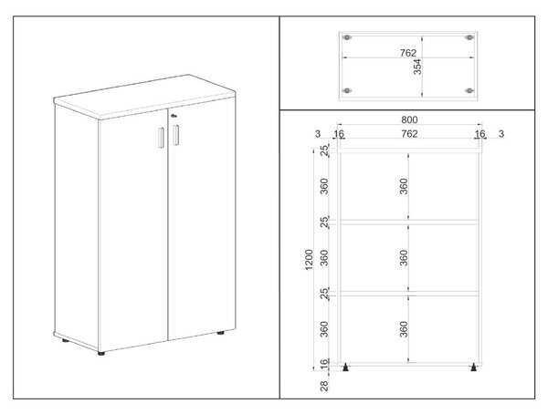 Dulap mediu SimpleOffice 80 x 40 x 120 cm, stejar deschis / gri
