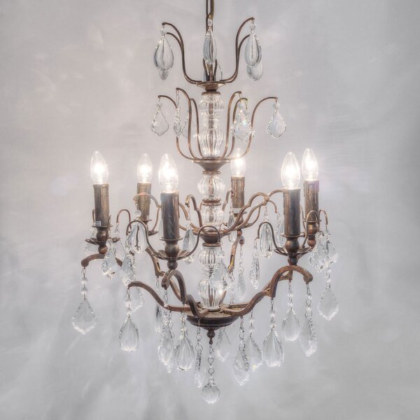 Holländer Candelabru Cristallo, 6 becuri maro-auriu antic, reglabil, Bronz / Alamă Veche, Camera de zi / sufragerie, Metal, Antichitate