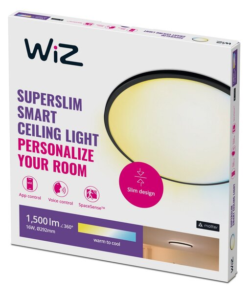 Plafoniere WiZ, SuperSlim, reglabil, Negru, Camera de zi, Plastic, Modern