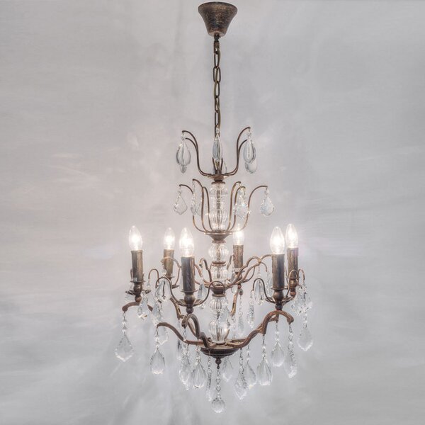Holländer Candelabru Cristallo, 6 becuri maro-auriu antic, reglabil, Bronz / Alamă Veche, Camera de zi / sufragerie, Metal, Antichitate