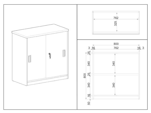 Dulap jos SimpleOffice 80 x 40 x 80 cm, cireș