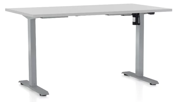 Masa inaltime reglabila OfficeTech A, 140 x 80 cm, bază gri, gri deschis