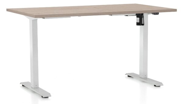Masa inaltime reglabila OfficeTech A, 120 x 80 cm, bază albă, stejar