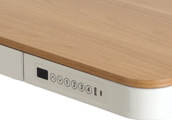 Masa inaltime reglabila OfficeTech 3, 120 x 60 cm, alb / stejar