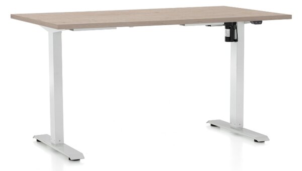 Masa inaltime reglabila OfficeTech A, 140 x 80 cm, bază albă, stejar