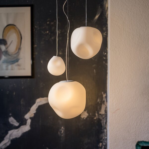 Foscarini Lampă suspendată Hoba Piccola, Ø13cm, lungime suspensie 350 cm, reglabil, Alb, Camera de zi / sufragerie, Sticlă, Design