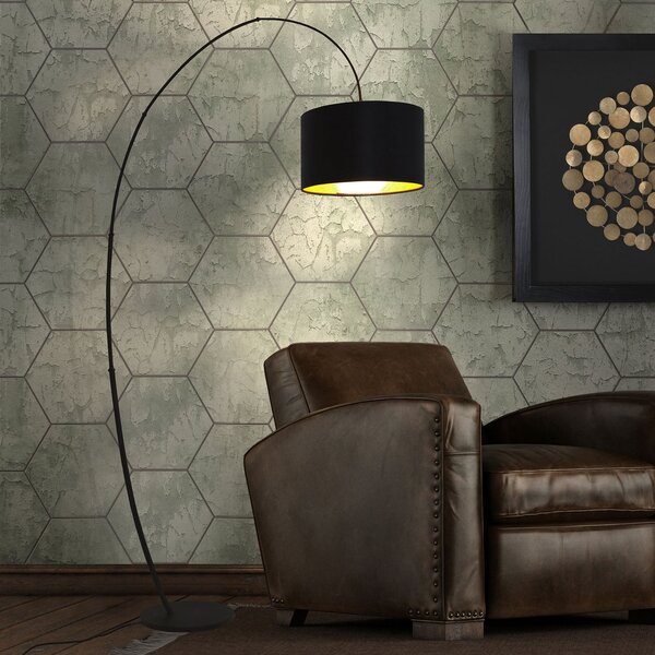 Holländer Lampă de podea arc bambus Arco, maro-negru auriu, Negru, Camera de zi / sufragerie, Metal, Modern