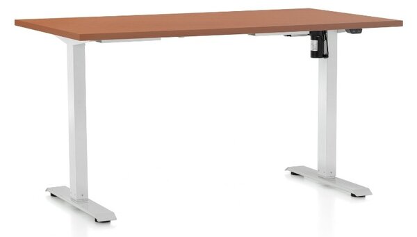 Masa inaltime reglabila OfficeTech A, 120 x 80 cm, bază albă, cireașă