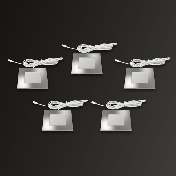 Hera Set 5x spot încast. FQ 68-LED alb cald, unghi., Metalic, Camera de zi / sufragerie, Plastic, Modern, Montarea mobilierului