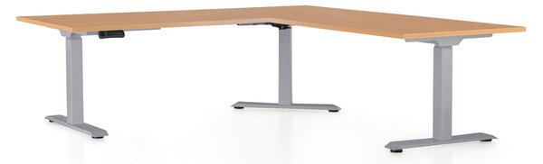 Masa inaltime reglabila OfficeTech Angle, 180 x 200 cm, bază gri, fag