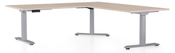 Masa inaltime reglabila OfficeTech Angle, 180 x 200 cm, bază gri, stejar