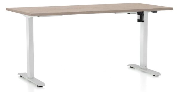 Masa inaltime reglabila OfficeTech A, 160 x 80 cm, bază albă, stejar
