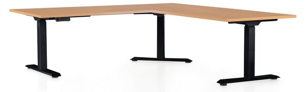 Masa inaltime reglabila OfficeTech Angle, 180 x 200 cm, bază neagră, fag