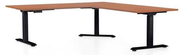 Masa inaltime reglabila OfficeTech Angle, 180 x 200 cm, bază neagră, cireașă