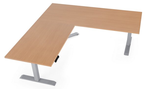Masa inaltime reglabila OfficeTech Angle, 180 x 200 cm, bază gri, fag