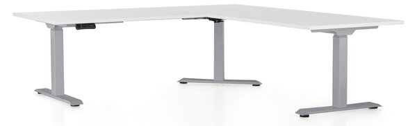 Masa inaltime reglabila OfficeTech Angle, 180 x 200 cm, bază gri, alb