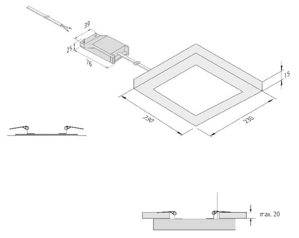 Hera Lampă LED FQ 65/205 montaj aplicat/încastrat 4000K, reglabil, Alb, Camera de zi / sufragerie, Plastic, Modern, Plafon unghiular direct