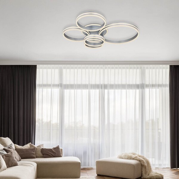 Globo Rubio plafonieră LED, lungime 114 cm, gri, CCT, 5 becuri, reglabil, Gri, Camera de zi / sufragerie, Metal, Modern